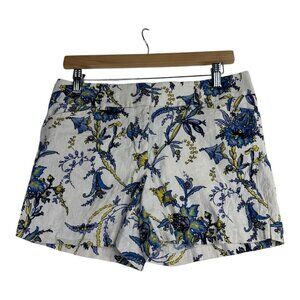 Ann‎ Taylor LOFT Linen Blend Floral Print Shorts size 2 Cream/Blue